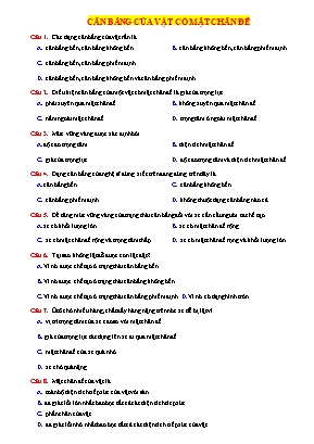 20 Câu trắc nghiệm Vật lí 10 - Bài 20 Cân bằng của vật có mặt chân đế (Có đáp án)